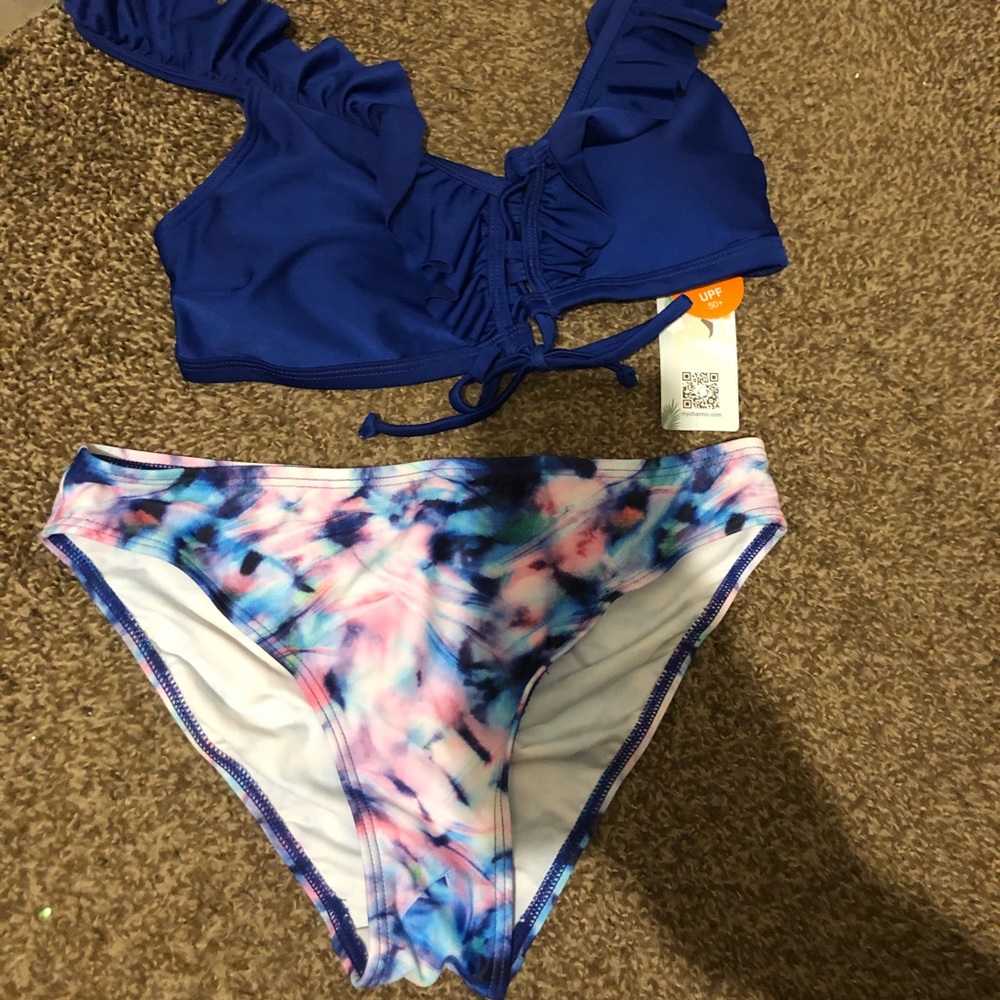 Women Ruffle High Waist Swimsuit Two Pieces Push Up Cotton candy Bikini